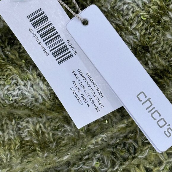 Chicos 2 womens  Sequin Shine dorothy Pullover Sweater green Size large mohair n - Picture 7 of 15